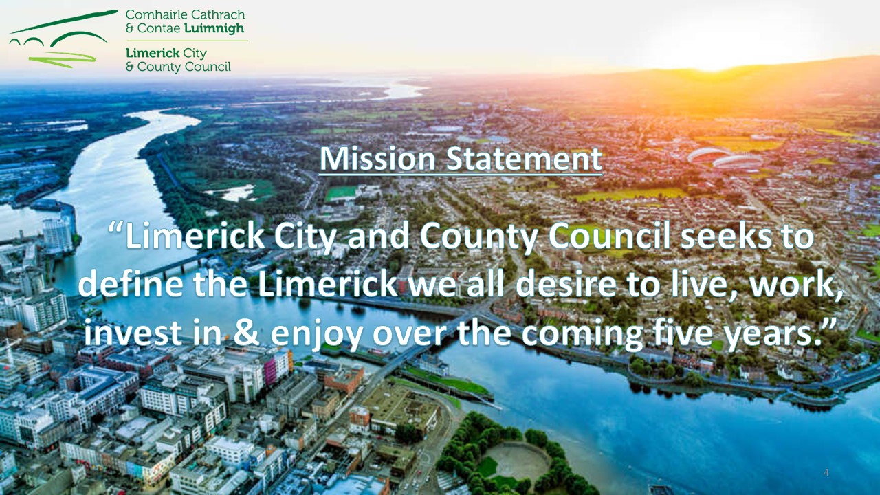 Limerick City and County Council seeks to define the Limerick we all desire to live, work, invest in & enjoy over the coming five years.